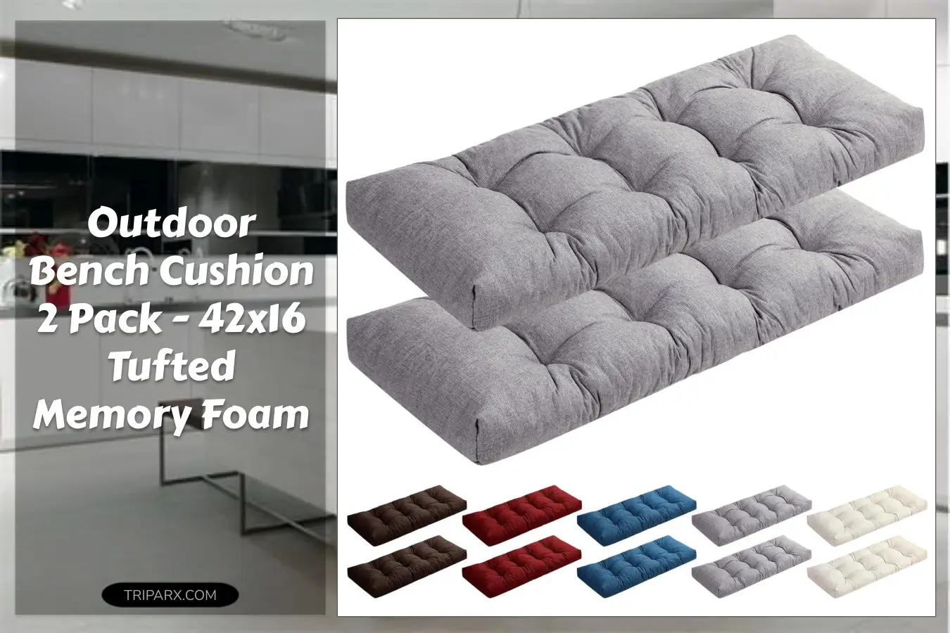 2-Pack-Outdoor-Bench-Cushion-Patio-Waterproof-Porch-Swing-Cushions-Tufted-Memory-Foam-Bench-Seat-Pads-Thicken-Non-Slip-for-Outside-Indoor-Garden-Furniture-Wicker-Loveseat-Settee-Gray-42x16-Inch