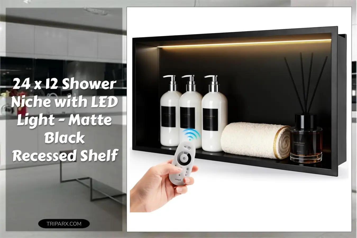 24x12-stainless-steel-shower-niche-led-shower-niche-no-tile-needed-3000k-led-warm-light-recessed-shower-wall-shelf-bathroom-storage-remote-control-matte-black
