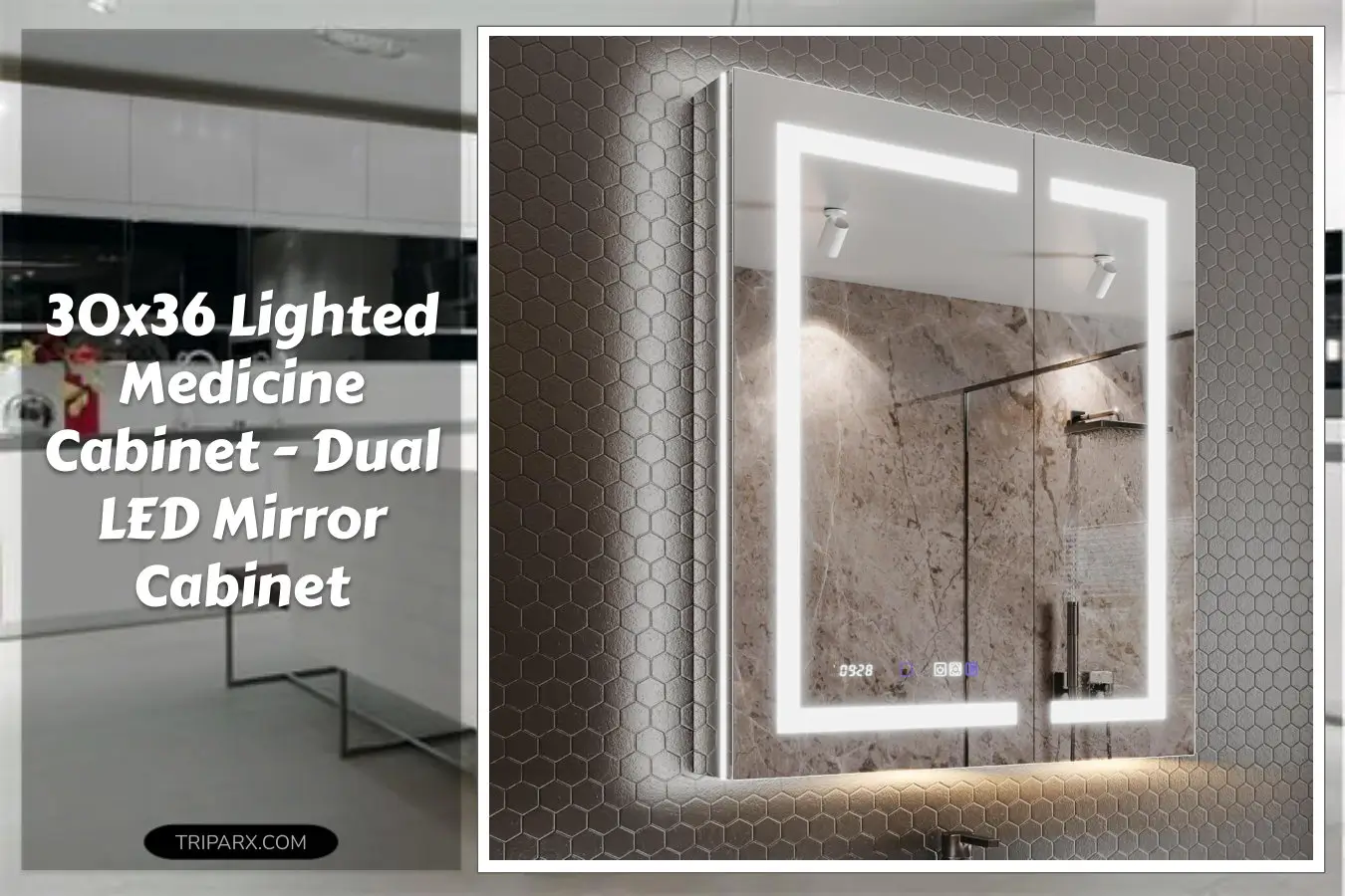 30W_x_36H_Lighted_Medicine_Cabinet_with_Mirror_Front_and_Backlit_LED_Medicine_Cabinet_5x_Magnifier_Mirror_Clock_Temp_Display_Stepless_Dimming_Anti-Fog_Surface_or_Recessed_Mount_Two_Doors