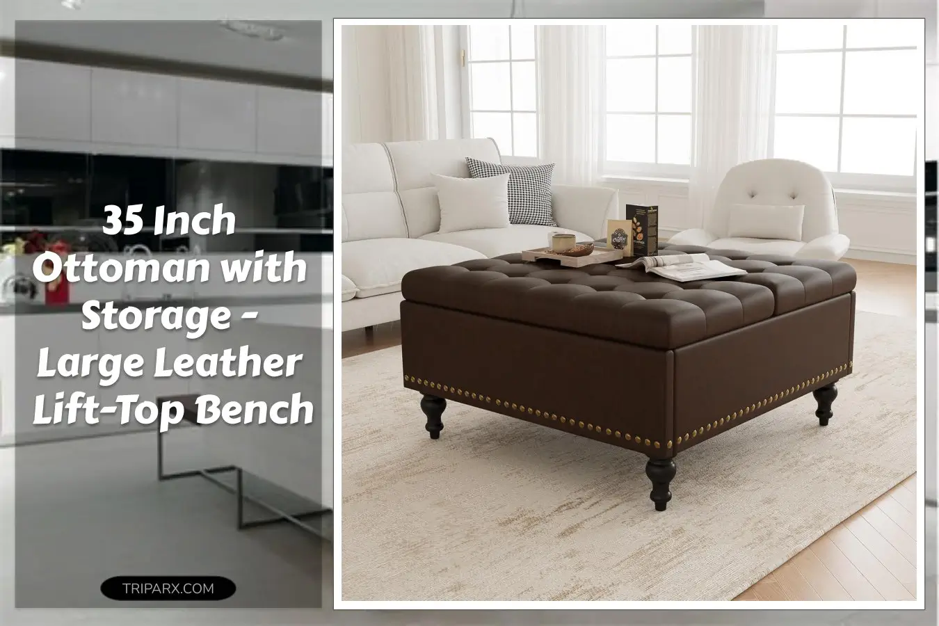 35InchSquareOttomanWithStorageLargeLeatherOttomanCoffeeTableLiftTopLeatherOttomansMultiFunctionStorageBenchAndFootRestDarkBrown