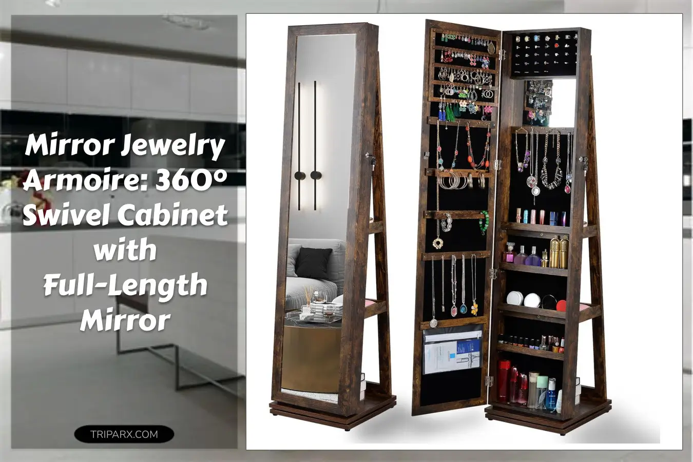 360-degree-swivel-jewelry-armoire-with-full-length-mirror-lockable-standing-jewelry-cabinet-organizer-antique-brown