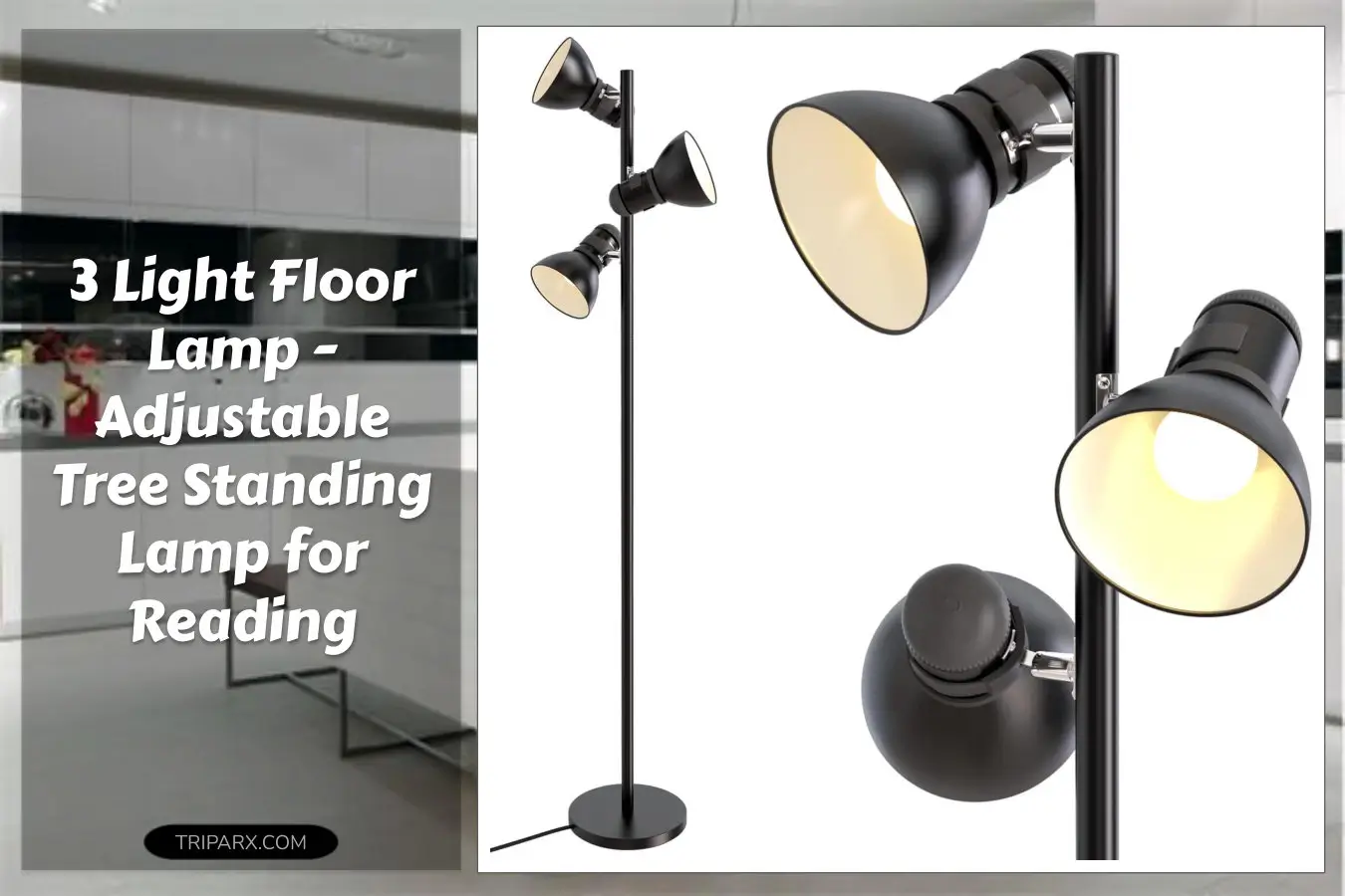 3LightFloorLampStandingLampLivingRoomBedroomOfficeAdjustableModernTreeFloorLamps60WBrightSpotlightLightingRotatingSwivelCornerLightReadingBlack