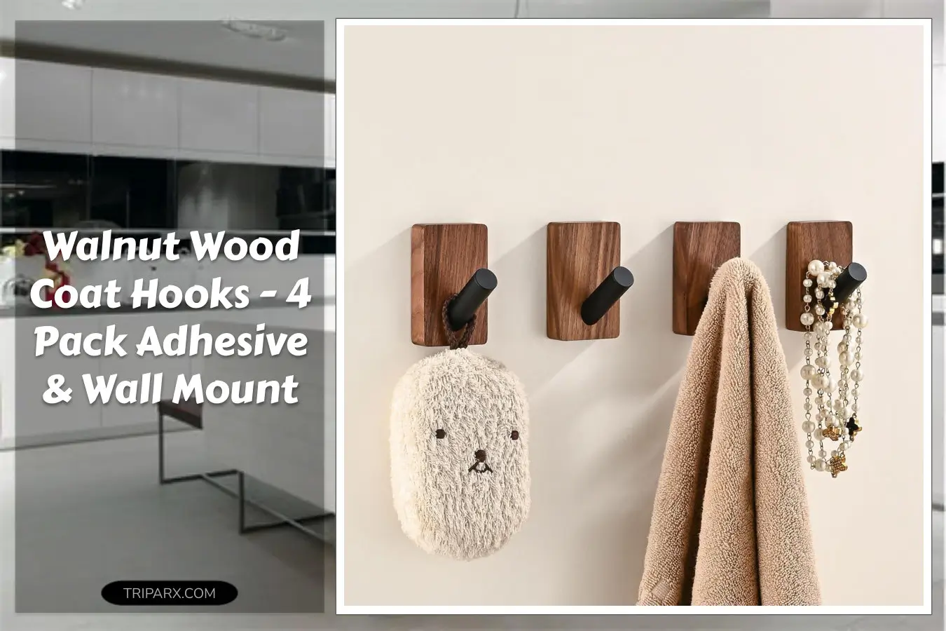 4-Pack-Wooden-Wall-Hooks-for-Hanging-Adhesive-Mounted-Wall-Mount-Boho-Decorative-Walnut-Wood-Coat-Hooks-for-Towel-Clothes-Blanket-Hat-Backpack-Robe-Nursery-Door-Board-Entryway-Key-Holder