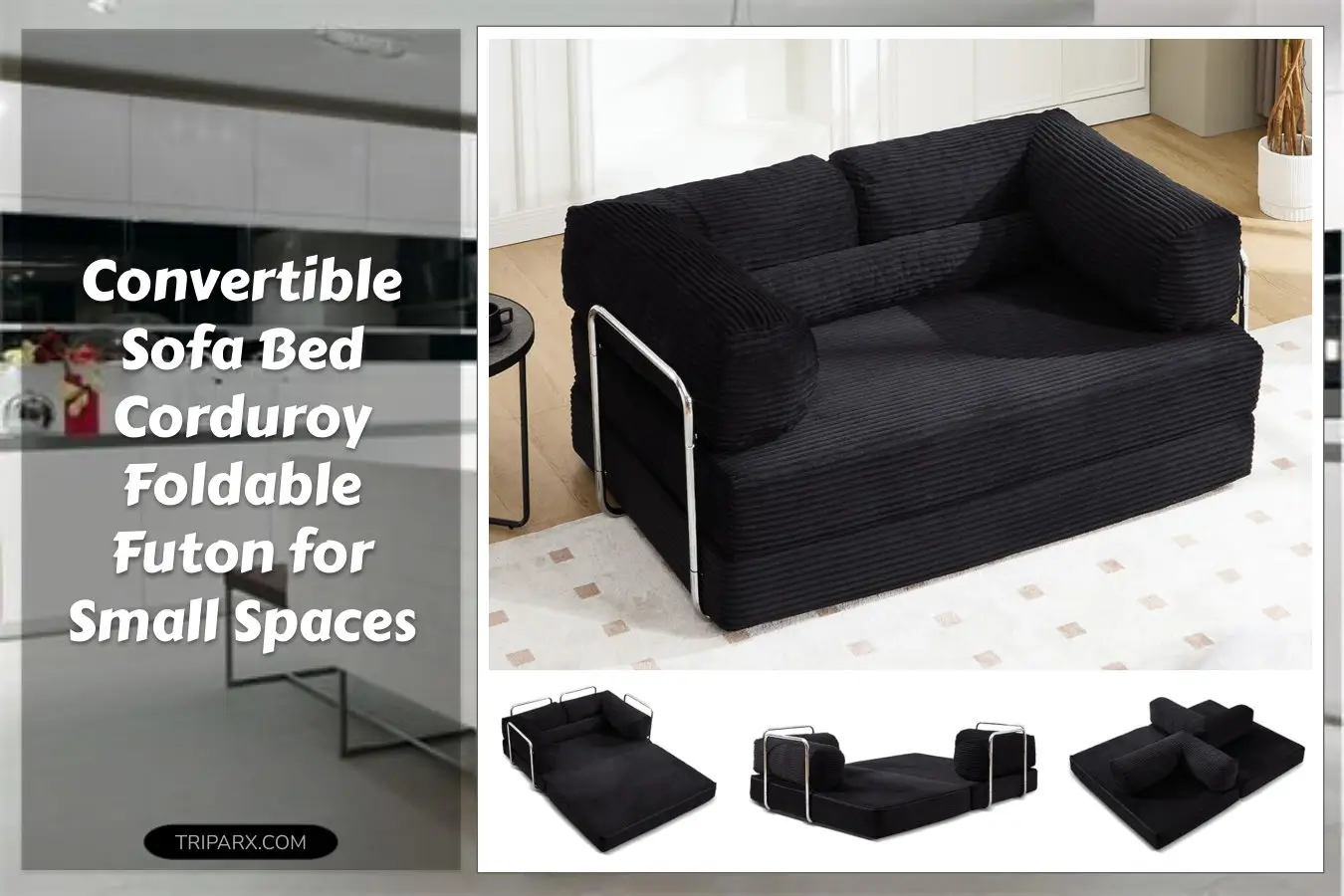 78.8_Boneless_Couches_Convertible_Corduroy_Fabric_Foldable_Sofa_Bed_with_L-Shaped_Armrests_Futon_Sleeper-Pull_Out_Couch_Loveseat_Sofa_Floor_Bed_for_Living_Room_Black