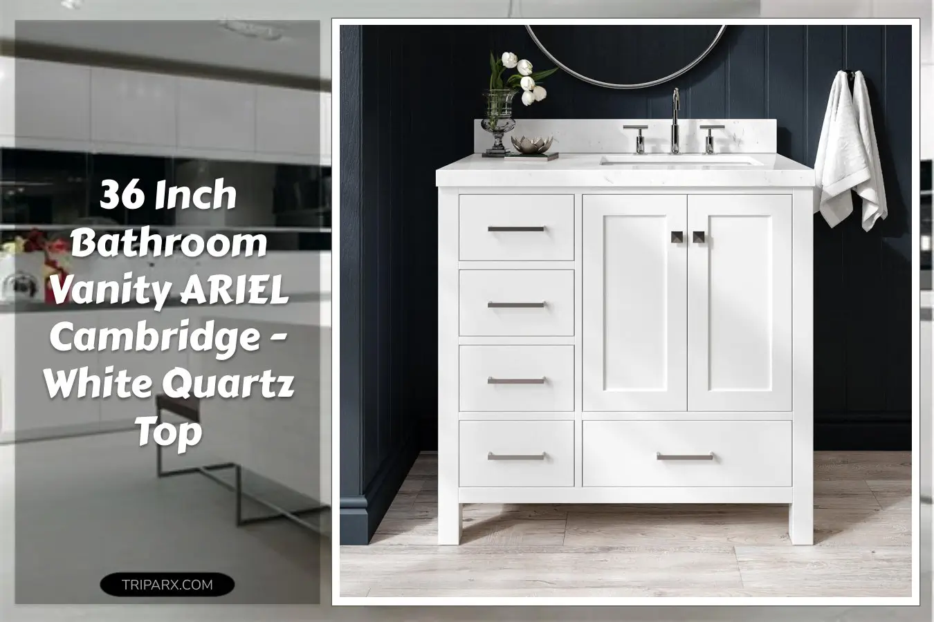 ARIEL_Cambridge_36_Inch_White_Bathroom_Vanity_with_Sink_Solid_Wood_Carrara_White_Quartz_Countertop_1.5-Inch_Edge_Right_Rectangular_Undermount_Sink_2_Soft_Closing_Doors_5_Drawers
