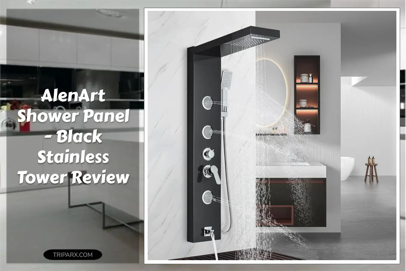 AlenArt_Shower_Panel_Tower_System_Multi_Function_Shower_System_Body_Jets_Handheld_Sprayer_Rainfall_Waterfall_Shower_Head_Tub_Spout_Stainless_Steel_Wall_Mount_Shower_Panels_Black