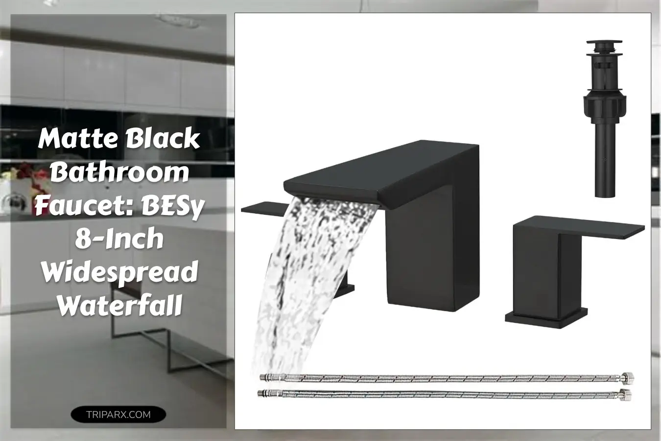 BESy_Matte_Black_Bathroom_Faucet_3_Holes_Two_Handles_Vanity_Widespread_8_Inch_Bathroom_Sink_Faucet_Waterfall_Bathroom_Sink_Faucet_with_cUPC_Supply_Hoses_Pop_Up_Drain_Stainless_Steel
