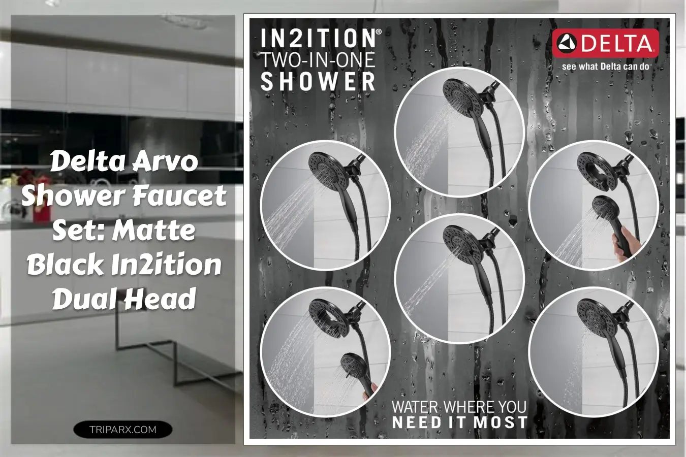 Delta-Arvo-14-Series-Matte-Black-Shower-Faucet-Set-with-In2ition-2-in-1-Dual-Shower-Head-with-HandHeld-Spray-Combo-Valve-Trim-Kit-Matte-Black-142840-BL-I-Valve-Included