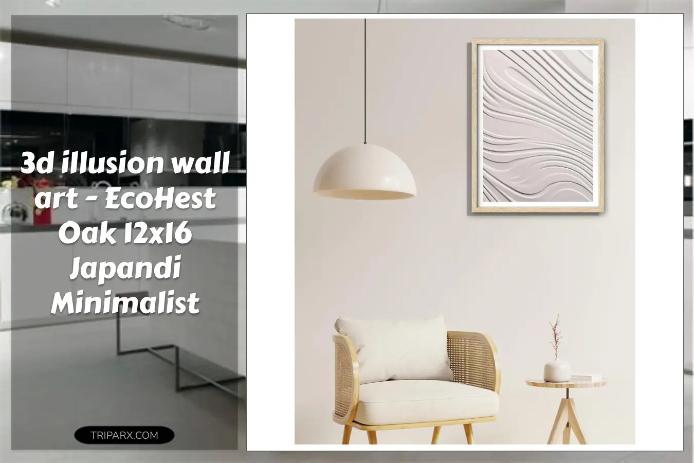 EcoHest_Abstract_Zen_3D_Illusion_Wall_Art_12x16in_OAK_Wood_Framed_Minimalist_Flat_Canvas_Soft_Lines_Design_Modern_Japandi_Style_Decor_Bedroom_Living_Room_1_Pack