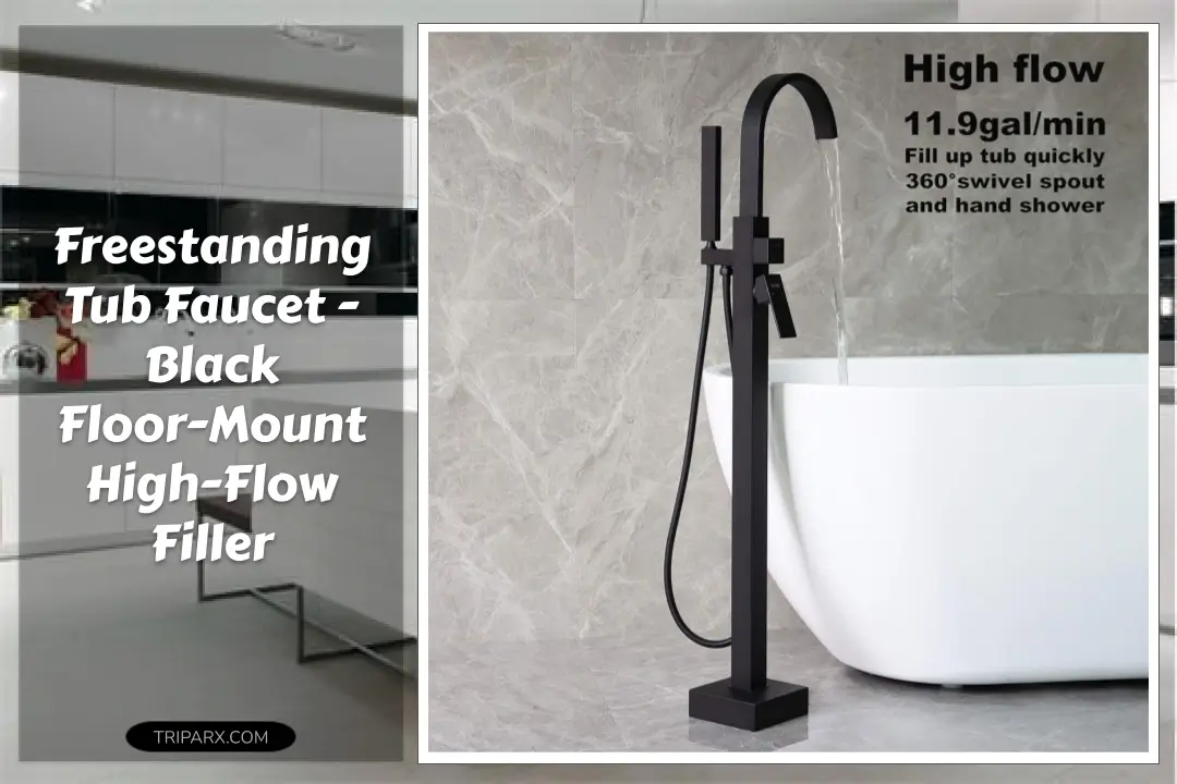 Freestanding Tub Faucet - Black Floor-Mount High-Flow Filler
