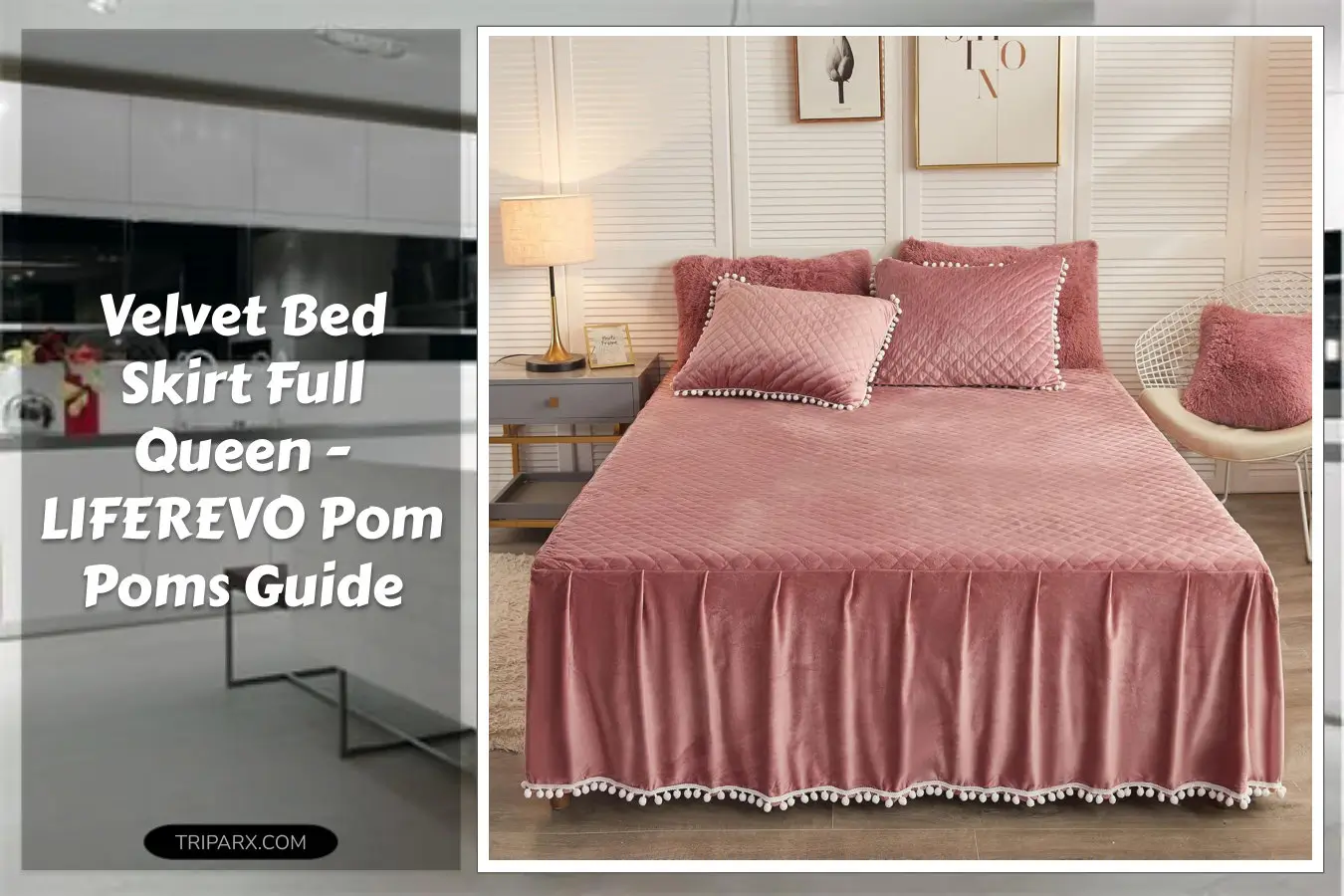LIFEREVO_Luxury_Pom_Poms_Velvet_Bed_Skirt_18_Inch_Drop_Dust_Ruffled_Bed_Skirt_Soft_Cozy_Quilted_Fitted_Bed_Sheet_with_Skirt_Pompoms_Fringe_Bedspread_Decor_Bedding_Full_Queen_Dusty_Pink