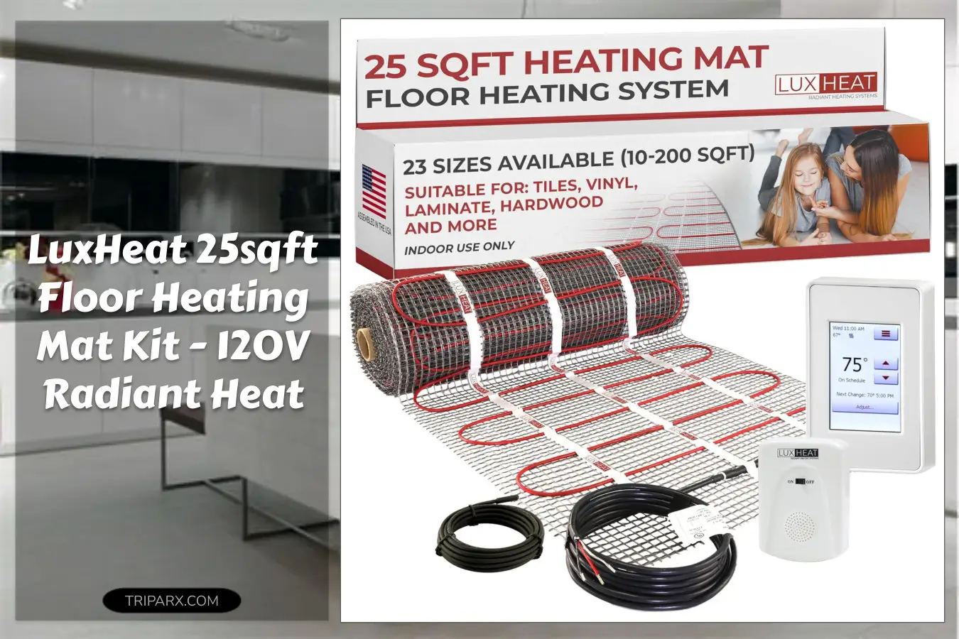 LuxHeat_25sqft_Floor_Heating_Mat_Kit_120v_Electric_Heated_Floor_Mat_Complete_Electric_Radiant_Heated_Flooring_System_Includes_Alarm_UDG4_Programmable_Thermostat_w_GFCI_Flooring_Sensor