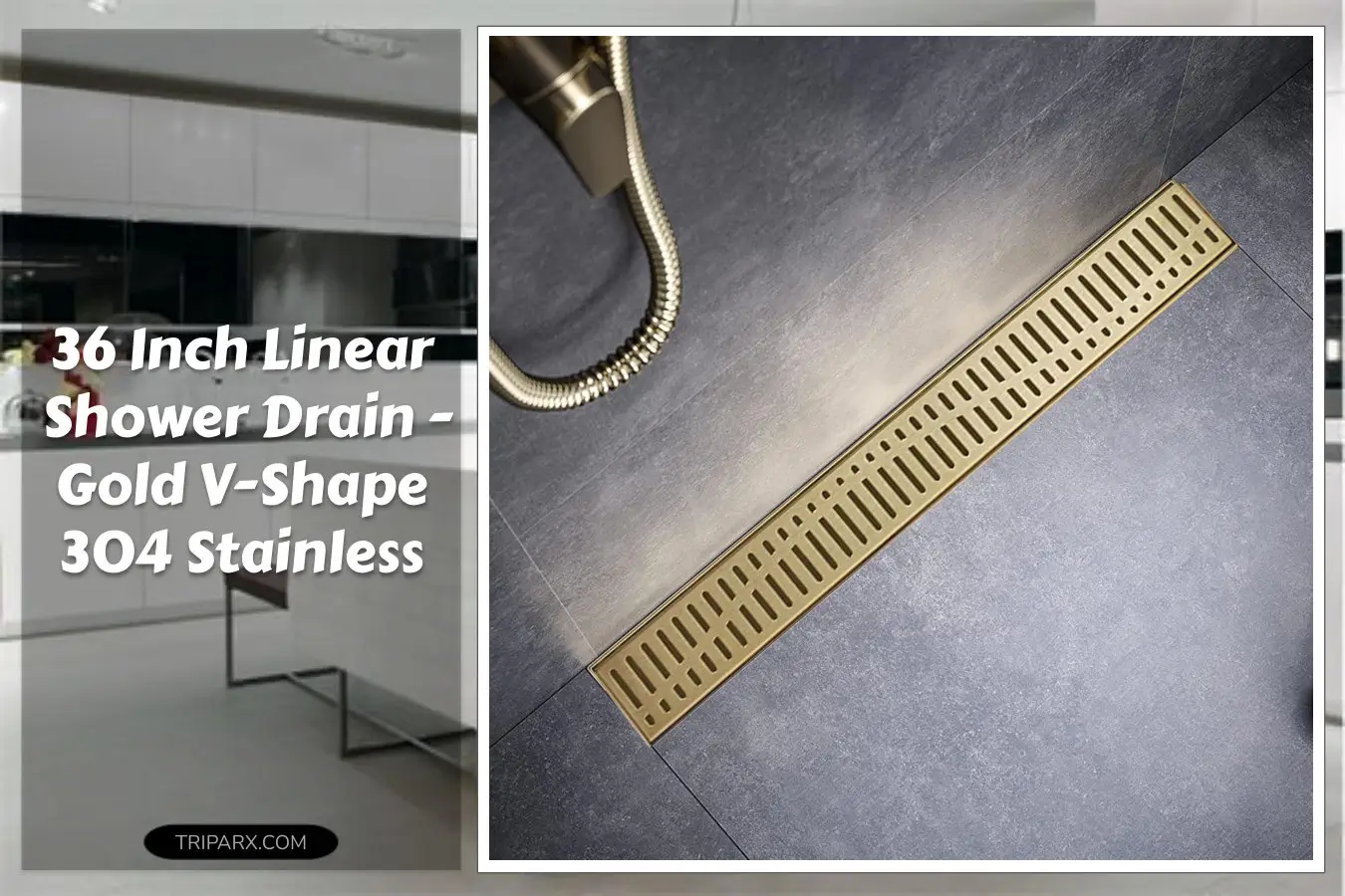 Sharp-tec-36-inch-Linear-Shower-Drain-Gold-Rectangular-Floor-Drain-V-Shape-Design-Drain-Channel-304-Stainless-Steel-cUPC-Certificated-for-Bathroom-Shower-Room-Drain-Base-is-Not-Included