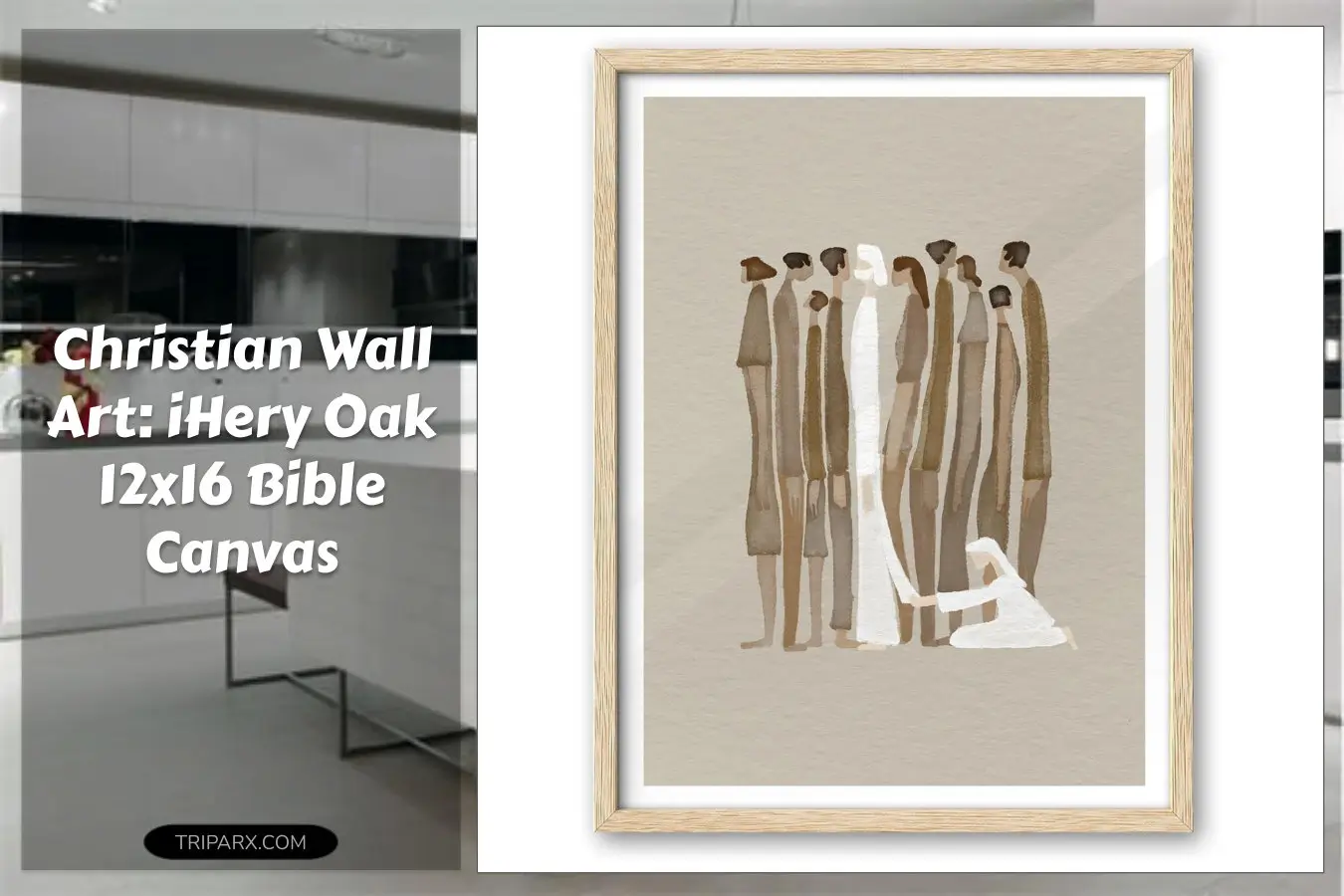 iHery_Natural_OAK_Wood_Framed_Wall_Art_12x16_in_Woman_Touches_Jesus_God_Healing_Christian_Bible_Canvas_Art_Modern_Bible_Sketch_Watercolor_Scripture_Decor_Beige_Logs_Set_of_1_for_Living_Room_Bedroom