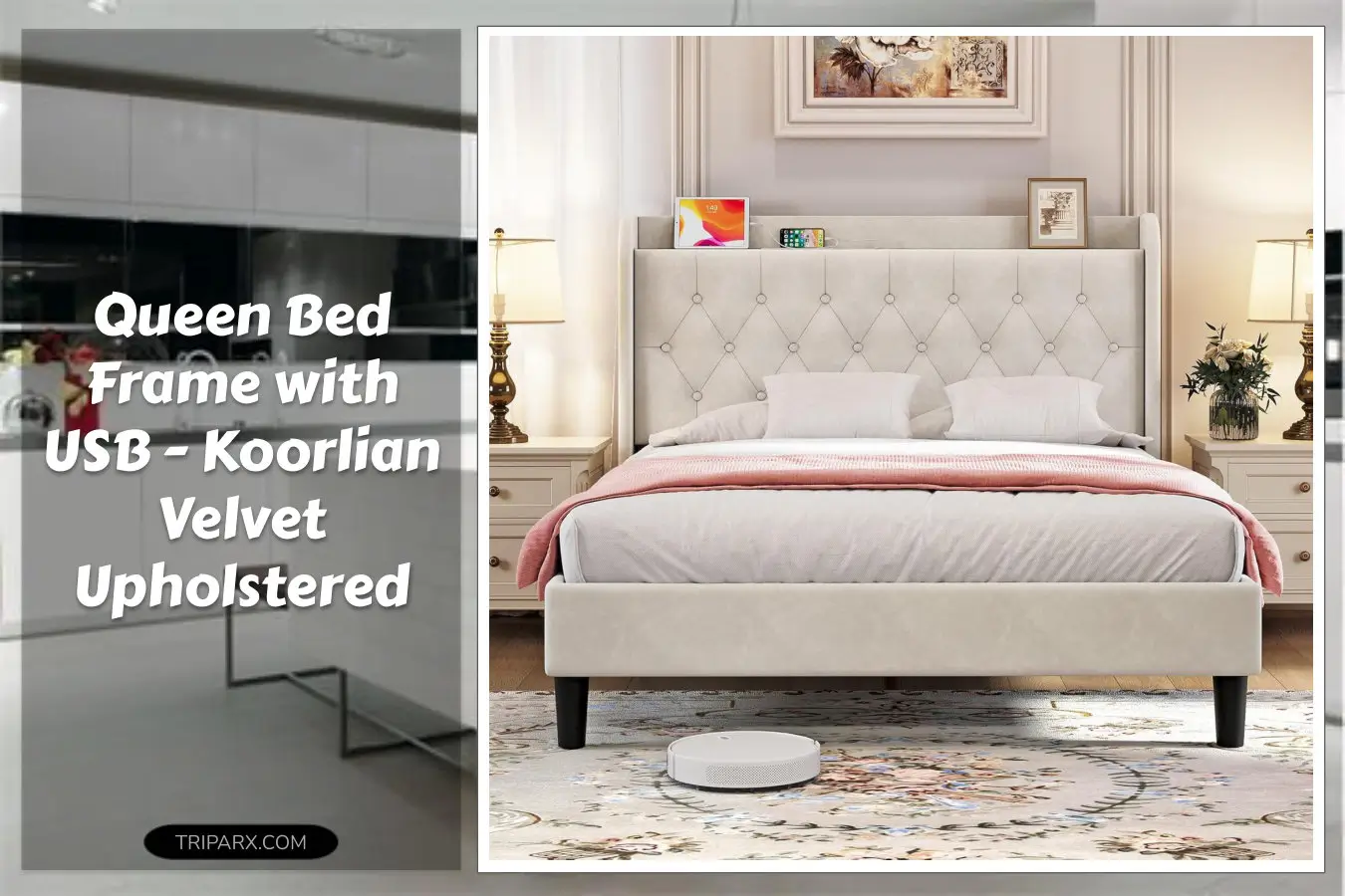 koorlian_queen_bed_frame_velvet_adjustable_upholstered_platform_bed_frame_type_c_usb_ports_wingback_storage_headboard_solid_wood_slats_no_box_spring_noiseless_off_white