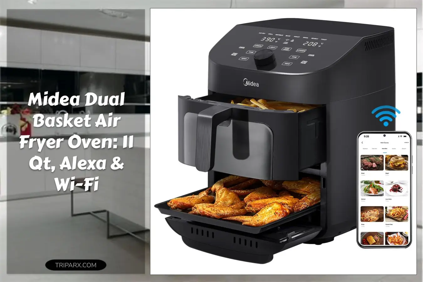 midea-dual-basket-air-fryer-oven-11-quart-8-in-1-functions-clear-window-smart-sync-finish-works-with-alexa-wi-fi-connectivity-50-plus-app-recipes-for-family-meals-bake-roast-grill-broil-toast