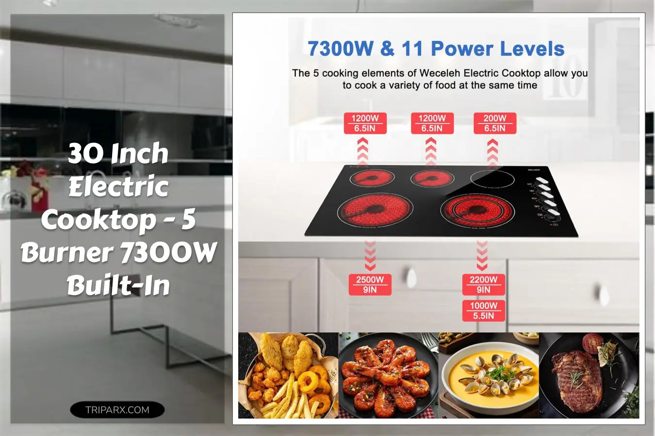 30InchElectricCooktop7300W5Burners11PowerLevelsKnobControlKeepWarmChildSafetyHotSurfaceIndicator