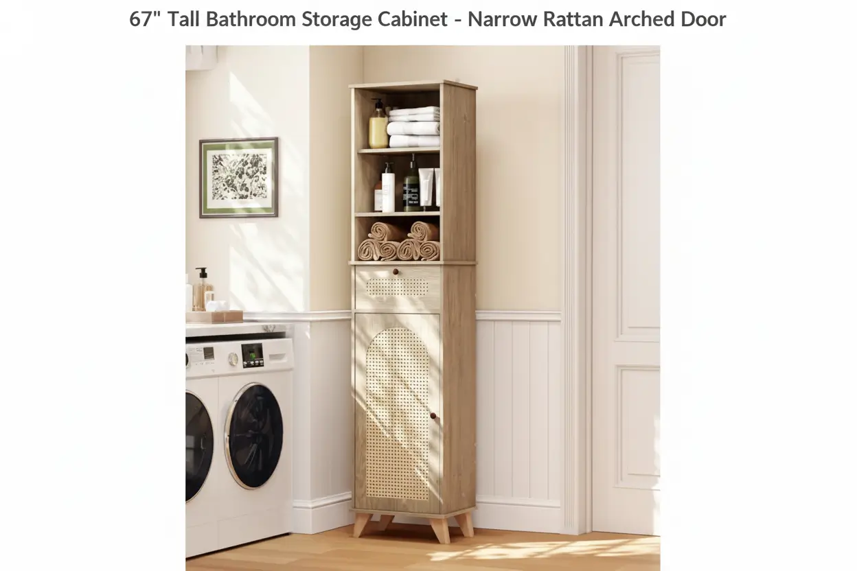 67-Tall-Bathroom-Storage-Cabinet-with-Adjustable-Shelves-Narrow-Rattan-Storage-Cabinet-with-Anti-toppling-Device-Magnetic-Door-for-Bathroom-Living-Room-Kitchen-Brown