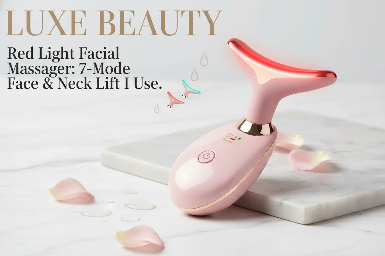 7 Color Face and Neck Massager Light Therapy Red Light Based Facial Massager for Skin Care Firming Smoothing Rose Golden