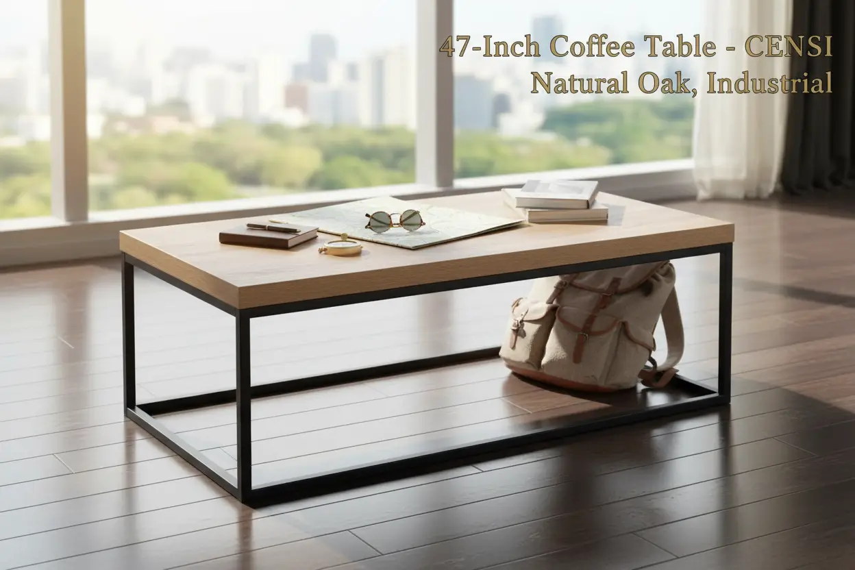 CENSI_47-Inch_Natural_Oak_Coffee_Table_for_Living_Room_Modern_Industrial_Rectangular_Wood_and_Metal_Center_Table_with_Extra_Thick_Tabletop_Natural_Wood
