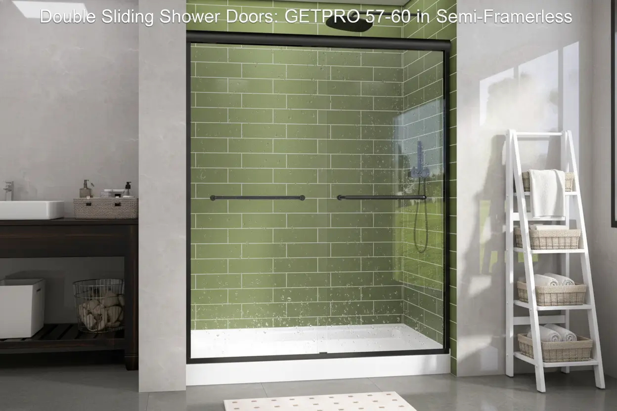 GETPRO_Shower_Door_Double_Sliding_57-60in_W_x_72in_H_Semi-Frameless_Bypass_Bathroom_Glass_Shower_Sliding_Doors_Quarter_Inch_Clear_Tempered_Glass_Door_for_Walk-in_Shower_Matte_Black