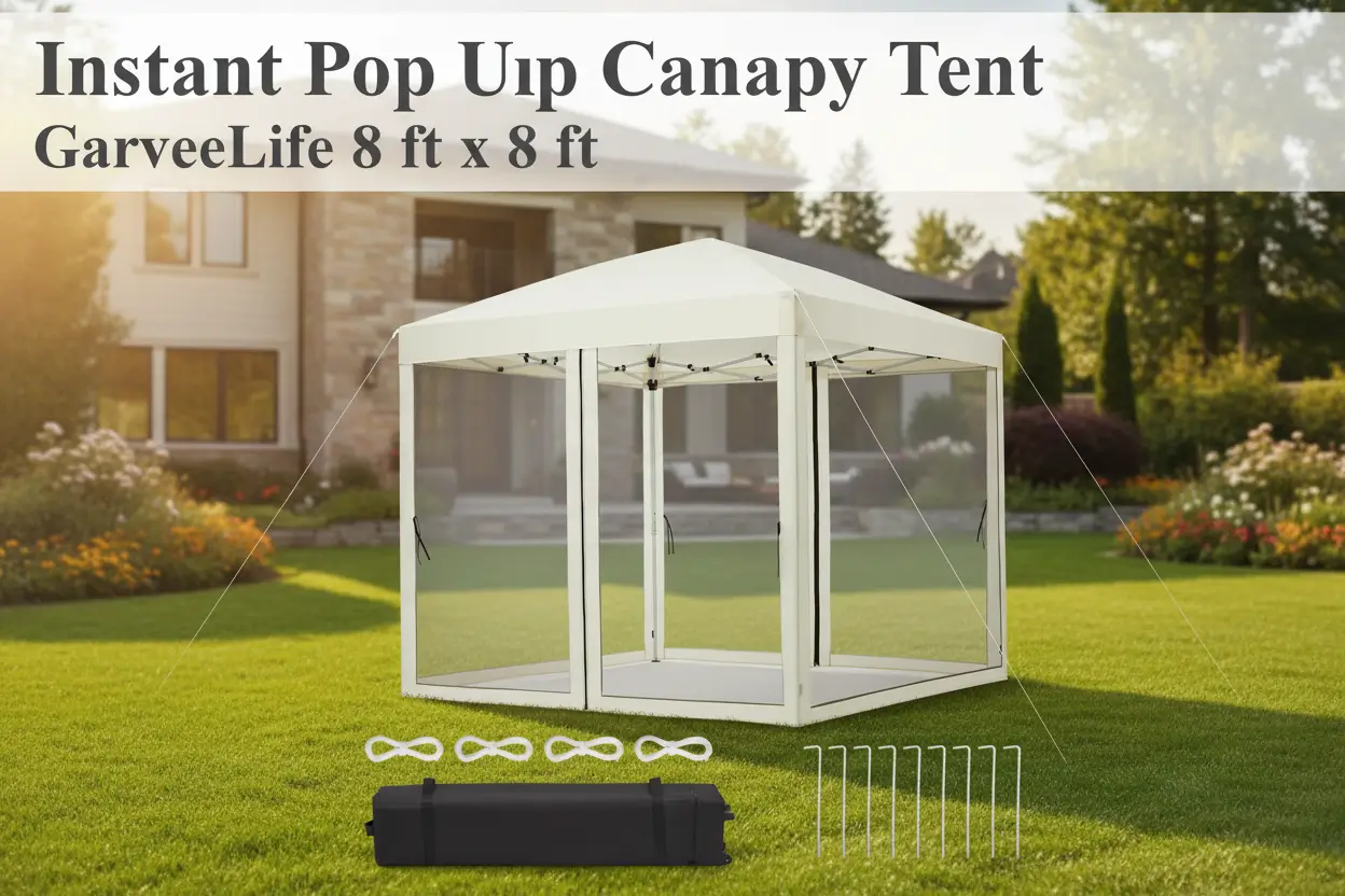 GarveeLife_8ftx8ft_Instant_PopUp_Canopy_Tent_Removable_Mosquito_Netting_2_Zipper_Doors_Portable_Outdoor_Shelter_Camping_Backyard_Picnic_Wheeled_Carry_Bag_Beige