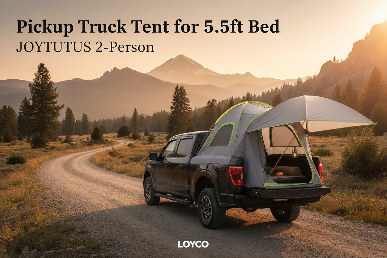 JOYtutus_Pickup_Truck_Tent_5.5ft_Bed_Tent_Removable_Awning_Waterproof_PU2000mm_Double_Layer_2_Person_Portable_Truck_Bed_Tent_Green_Aluminum_Pole