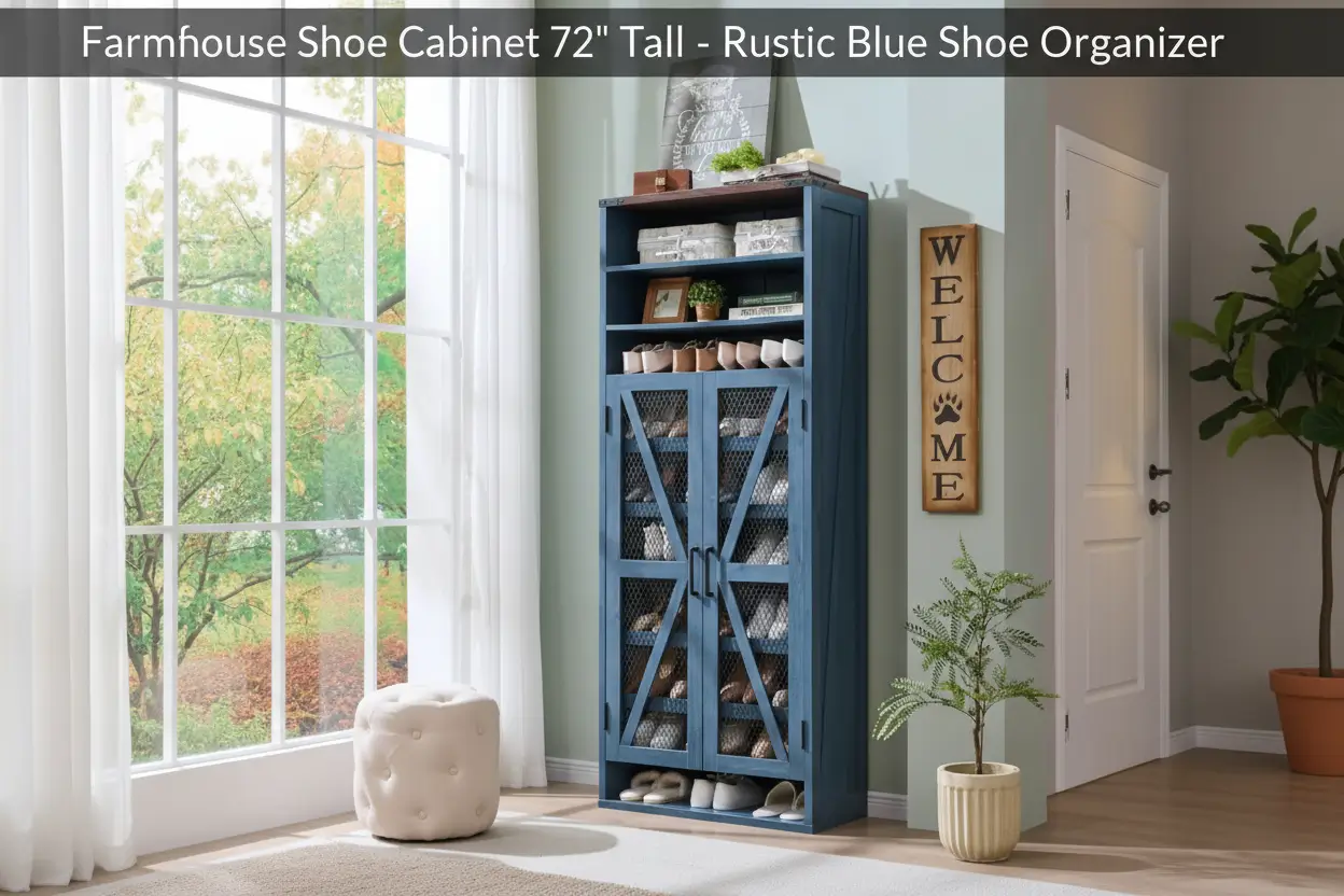 JXQTLINGMU_Farmhouse_Shoe_Cabinet_72_Tall_Mesh_Doors_Adjustable_Shelves_Rustic_Wooden_Shoe_Organizer_Modern_Large_Shoe_Cabinet_Storage_Entryway_Blue