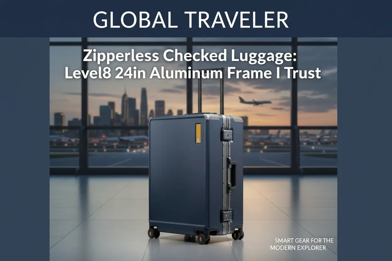 LEVEL8_Zipperless_Checked_Luggage_Aluminum_Frame_Upgraded_Medium_Hardside_Suitcase_Spinner_Wheels_Double_Tsa_Locks_24_Inch_Blue