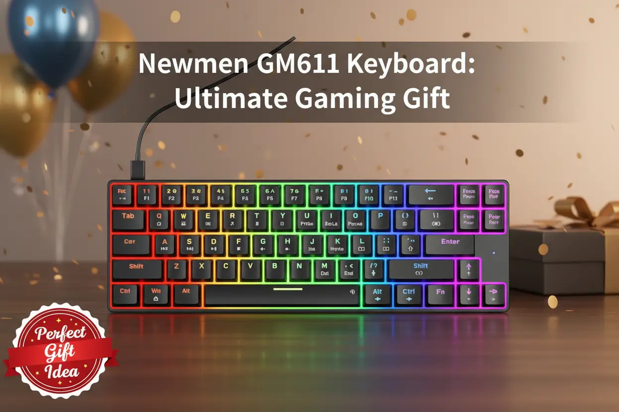 Newmen_GM611_Mechanical_Keyboard_Rainbow_LED_Backlit_Gaming_Wired_Compact_Mini_61_Keys_Portable_60_Percent_Black_Keycaps_Windows_Laptop_PC_Linear_Red_Switches