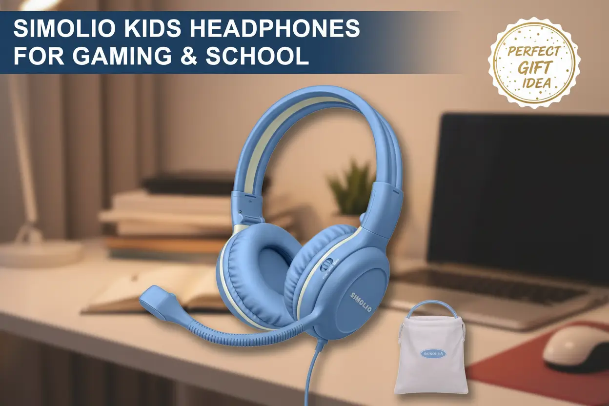 SIMOLIO_Kids_Headphones_Wired_with_Microphone_for_Virtual_School_and_Gaming_Safe_Volume_Cord_Headphone_with_Flexible_Rotatable_Mic_for_Boys_Teens_Children_Lightweight_Folding_Headset_for_PC_Xbox