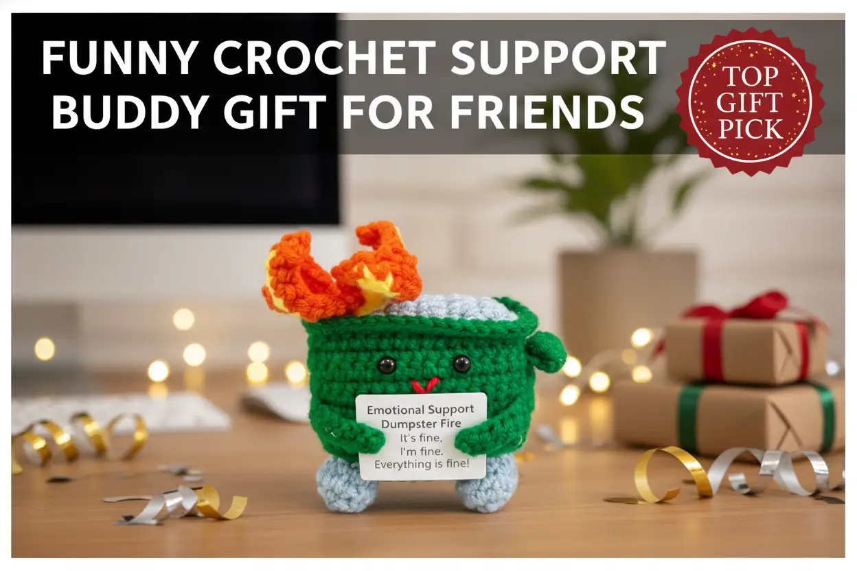 emotional_support_crochet_dumpster_fire_with_positive_card_cute_room_decor_knitted_toys_funny_crochet_support_buddies_gifts_for_friends_green
