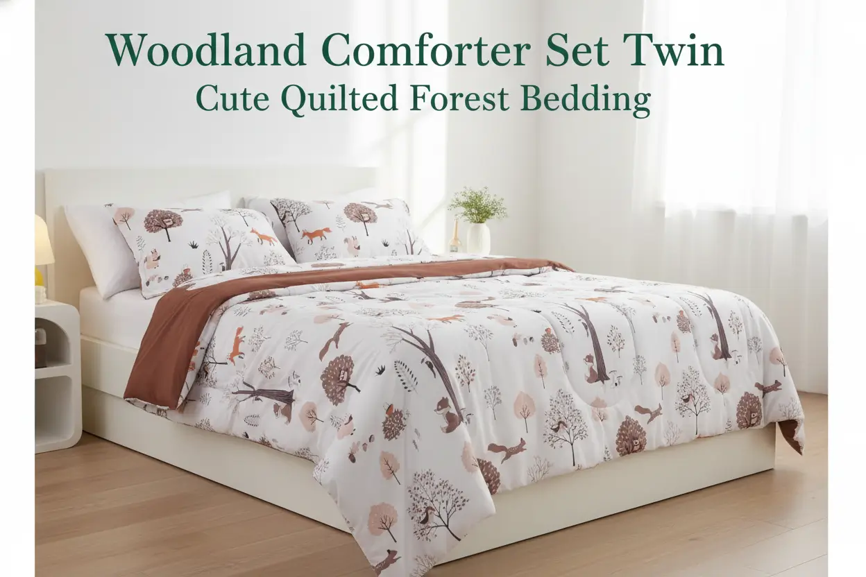 kids-woodland-comforter-set-boys-girls-twin-size-cute-quilted-forest-animal-print-fall-bedding-pillow-sham-lightweight-soft-breathable-machine-camping-themed-bed-set-2-piece