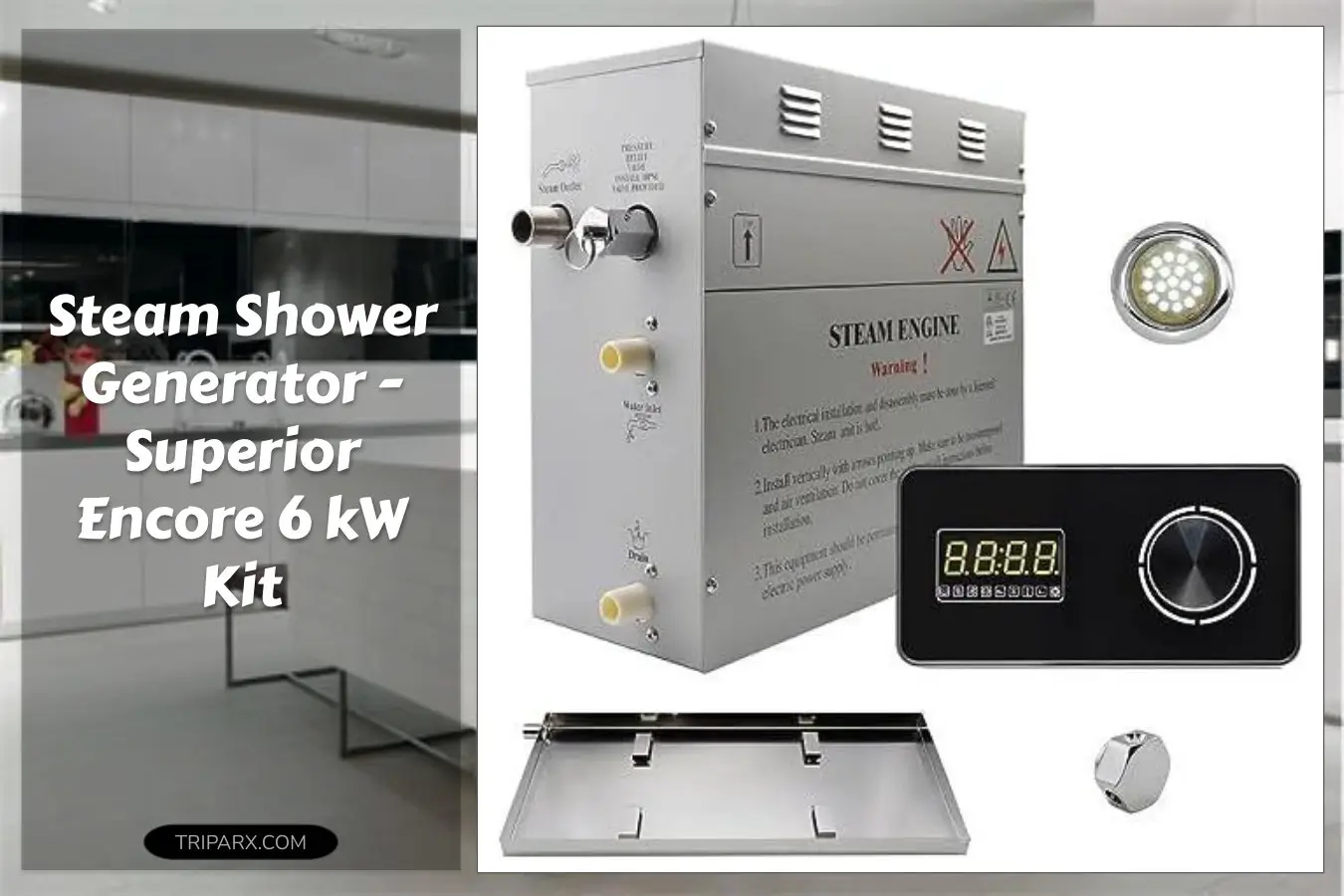 superior-encore-6kw-steam-shower-generator-kit-horizontal-black-keypad-drip-pan-white-light-self-draining-one-click-connection-cord-aromatherapy