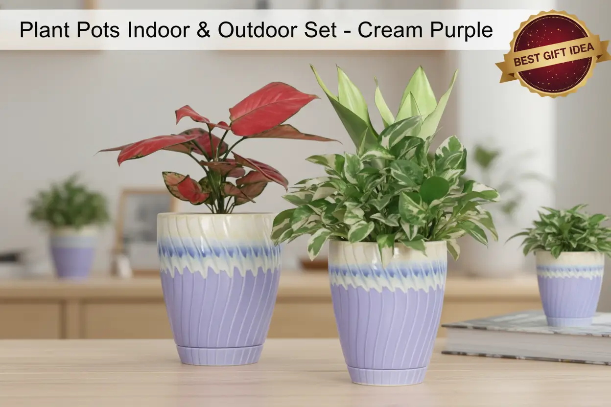 6-Inch-Ceramic-Planter-Set-2-Drainage-Hole-Saucer-Cream-Purple