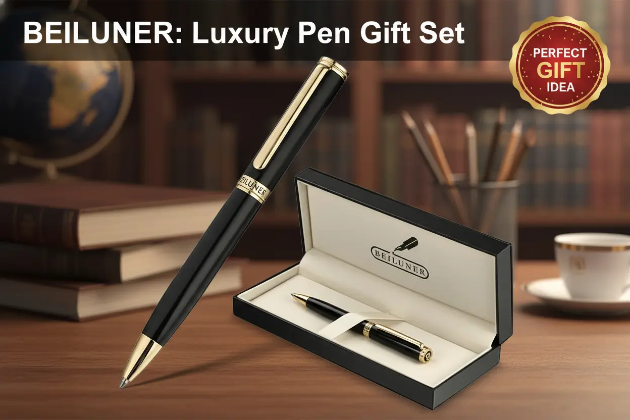 BEILUNER_Luxury_Gel_Pen_24K_Gold_Finish_Black_Piano_Lacquer_Professional_Executive_Retractable_Nice_Pens