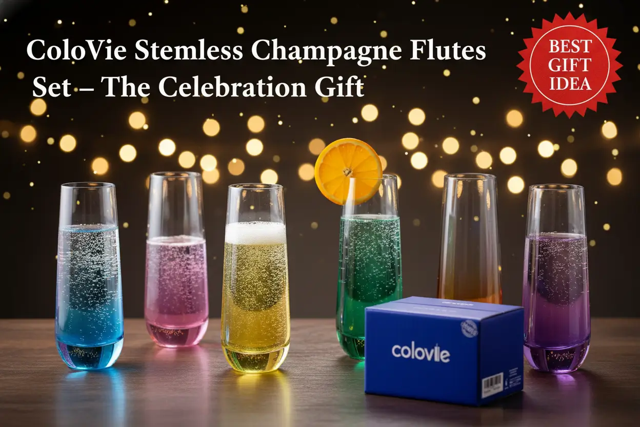 ColoVie_Stemless_Champagne_Glasses_Set_of_6_Colored_Champagne_Flutes_Wedding_Toasting_Glass_Bridesmaid_Gift_Mimosa_Glass_Crystal_Bar_Glassware_Birthday_Cocktail_Party_9.6oz
