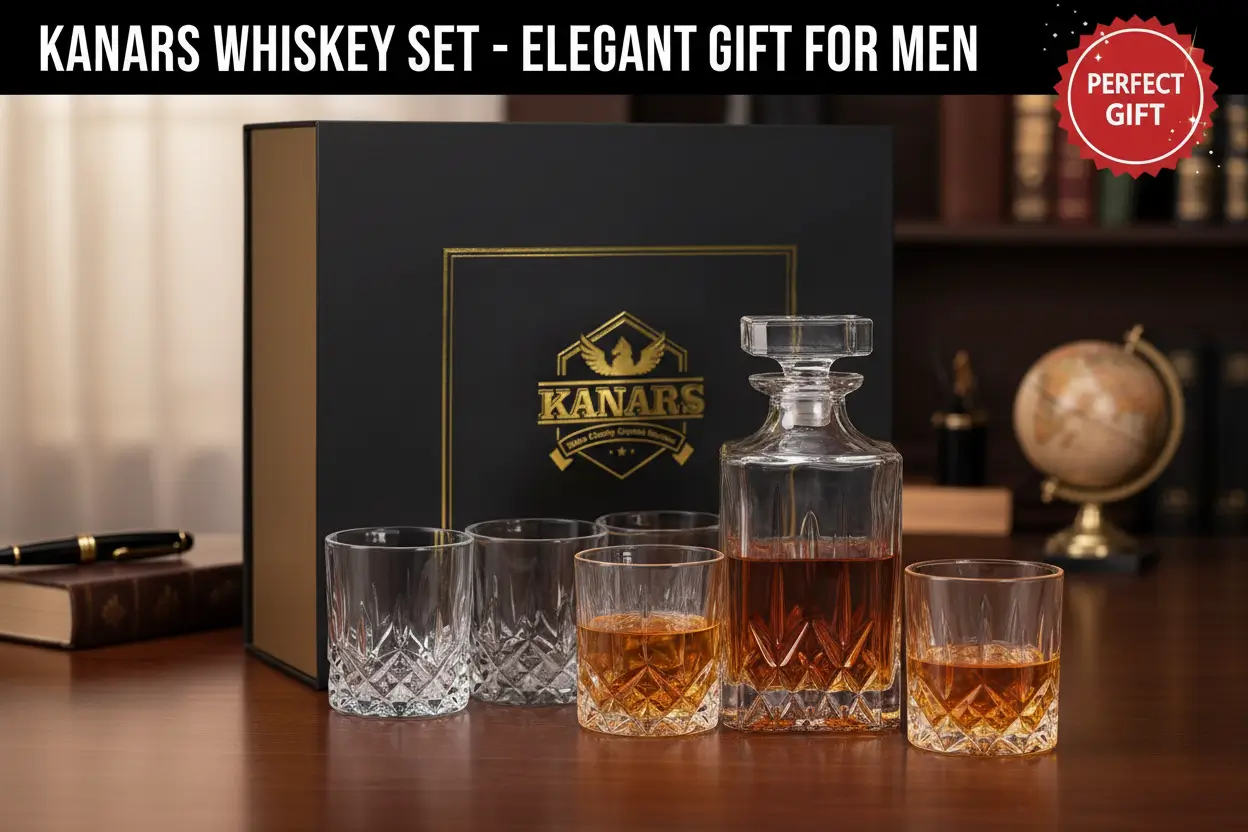 KANARS_Whiskey_Decanter_And_Glasses_Set_in_Unique_Gift_Box_Original_Crystal_Liquor_Decanter_Set_For_Bourbon_Scotch_Vodka_Rum_or_Whisky_5-Piece_Gifts_for_Men_Dad