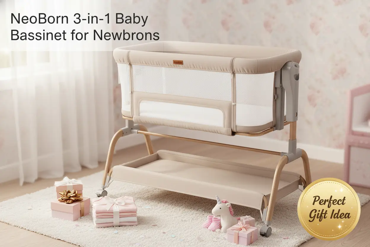 NeoBorn_3_in_1_Baby_Bassinet_Bedside_Rocking_FullMesh_Mattress_Soft_Sheet_Adjustable_Height_Secure_Crib_Newborns