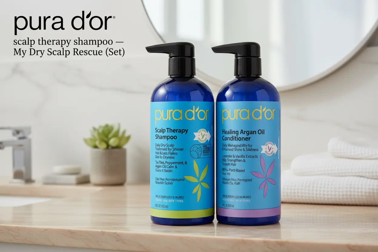 PURA-DOR-Scalp-Therapy-Shampoo-Conditioner-Set-16oz-x-2-Dry-Itchy-Scalp-Hydrates-Nourishes-Hair-Tea-Tree-Peppermint-Argan-Oil-Biotin-All-Hair-Type-Men-Women-Packaging-Varies