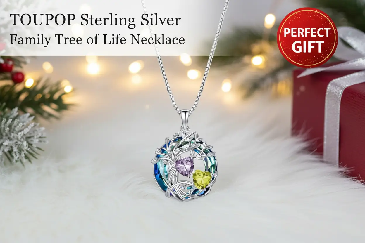 TOUPOP_s925_Sterling_Silver_Family_Celtic_Tree_of_Life_Pendant_Necklaces_2_Heart_Birthstone_Blue_Austrian_Crystal_Birthday_Anniversary_Christmas_Gifts_Her_Wife_Girlfriend_Mom_18K_Real_White_Gold_Filled