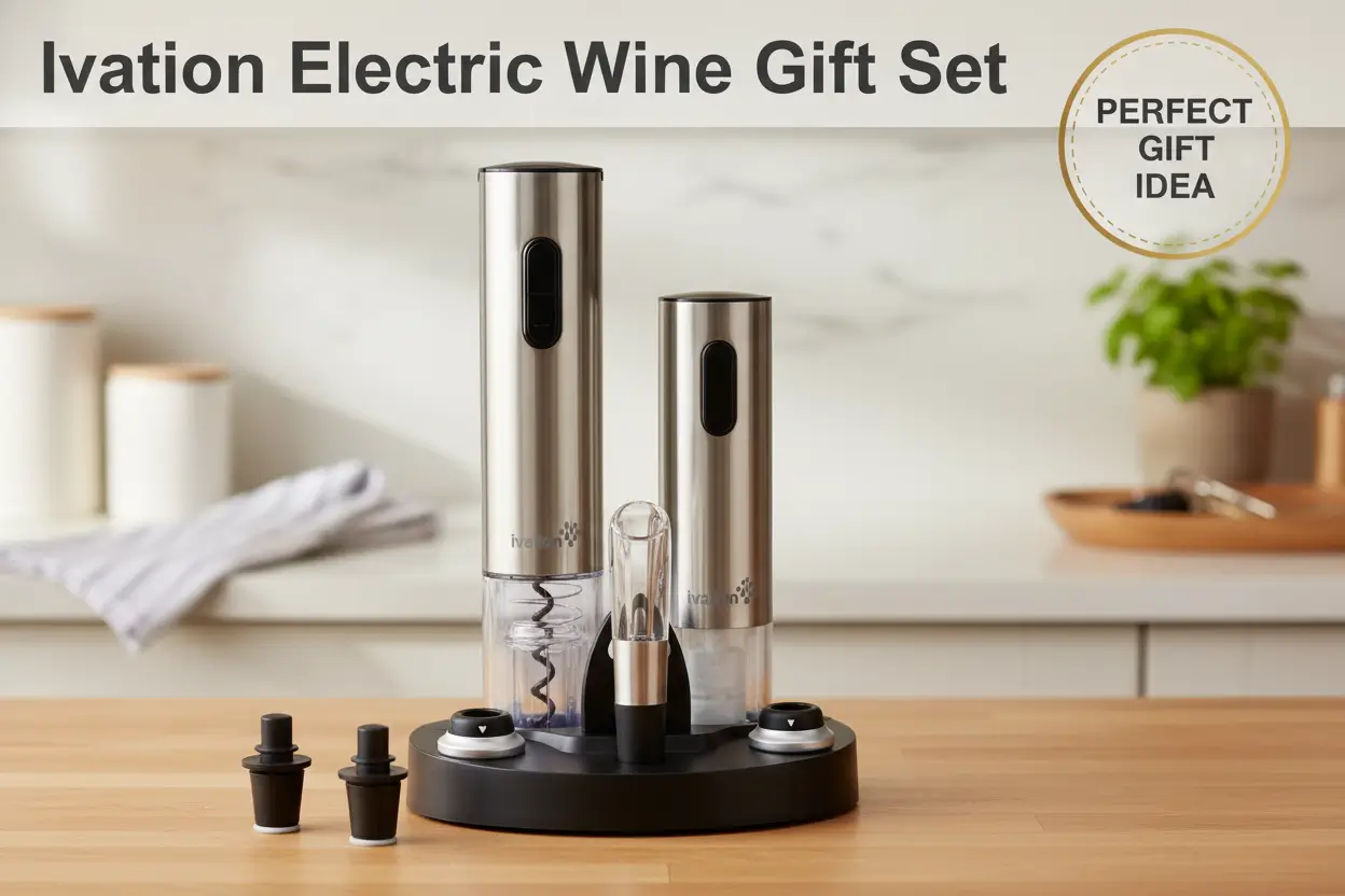 ivation-electric-wine-gift-set-includes-bottle-opener-aerator-vacuum-preserver-stoppers-foil-cutter-charging-base