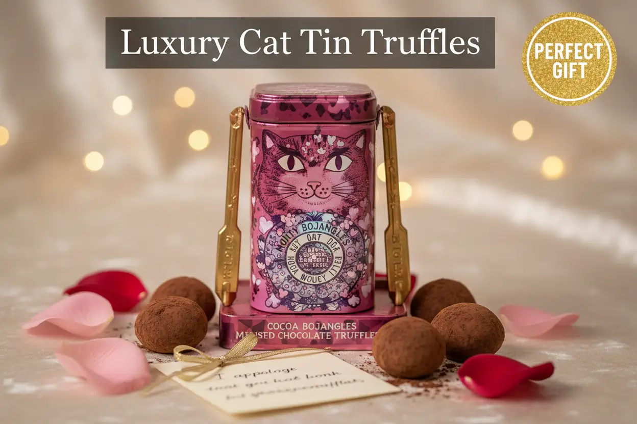 monty_bojangles_cocoa_dusted_chocolate_truffles_cat_tin_shimmering_starlet_stunning_collectable_cat_tin_luxury_chocolate_box_bespoke_design_gourmet_chocolates_gift_box_135g