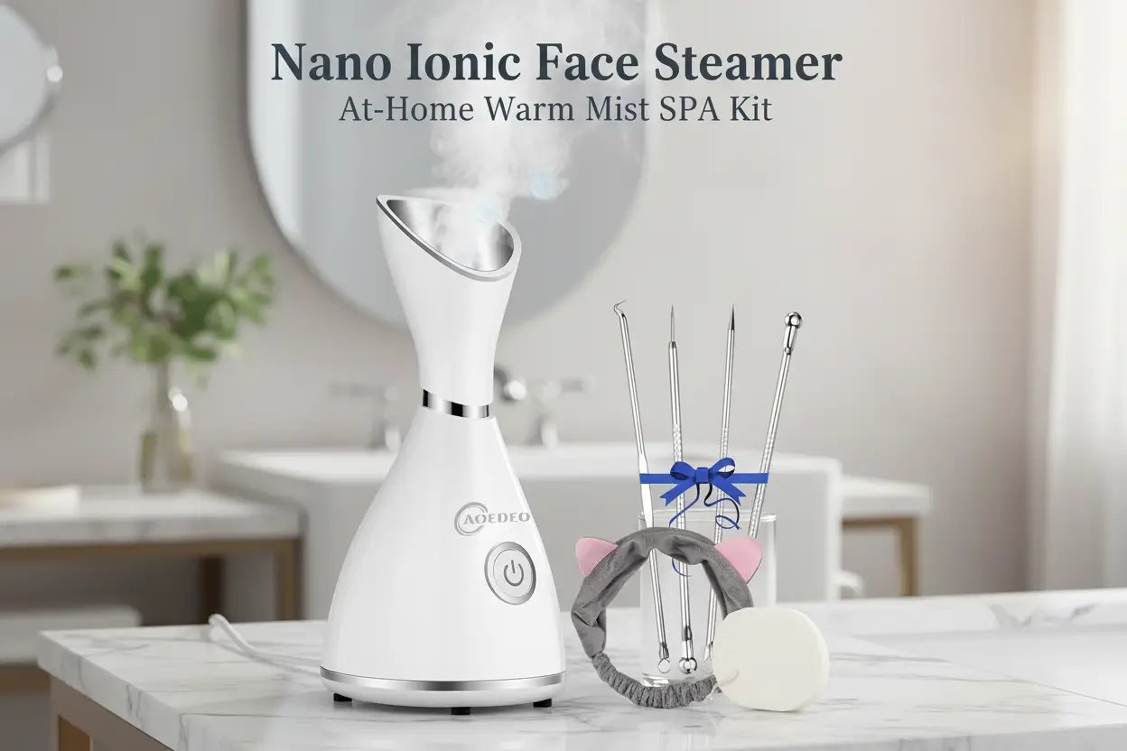 nano_ionic_face_steamer_warm_mist_humidifier_4_piece_stainless_steel_skin_kit_hair_band_wash_face_sponge