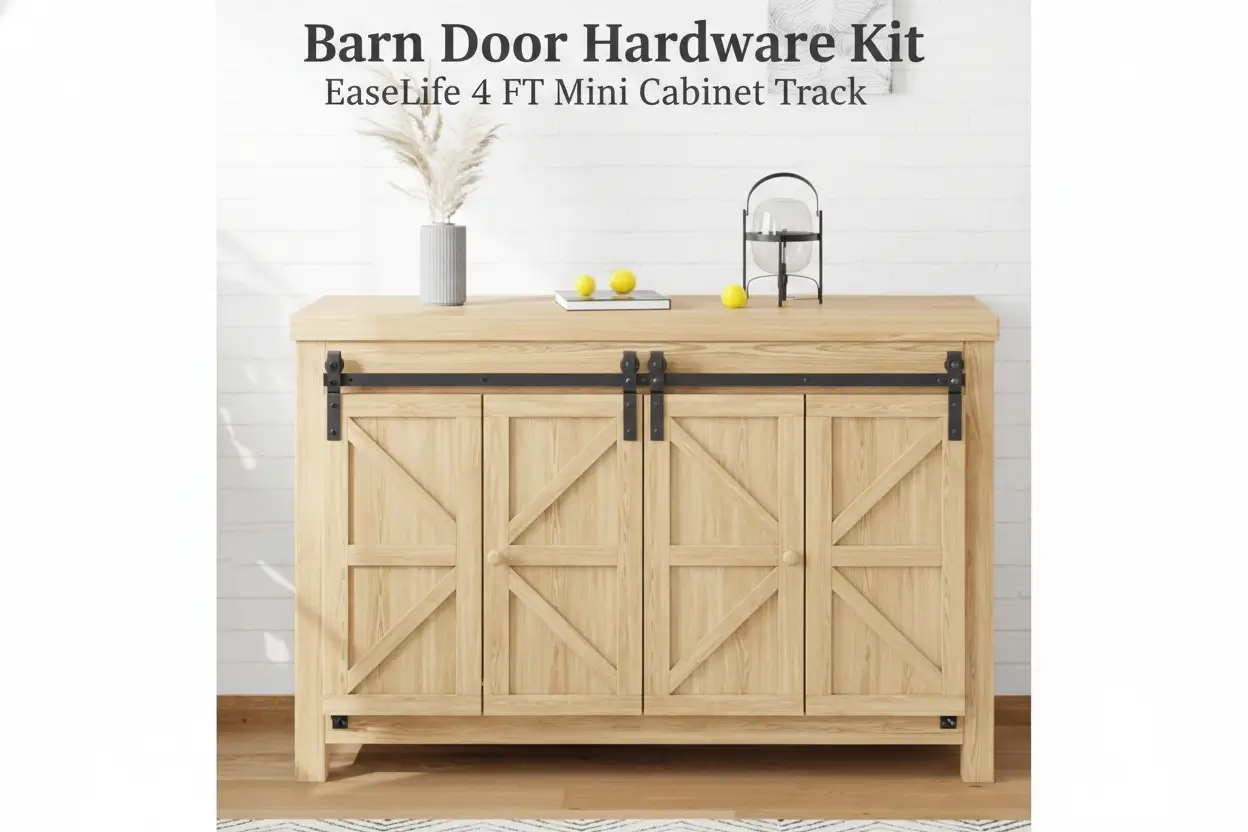 EaseLife_4_FT_Mini_Cabinet_Bi_Folding_Sliding_Barn_Door_Hardware_Track_Kit_for_4_Door_Easy_Install_Slide_Smoothly_Quietly_Apply_for_Storage_Window_TV_Stand_and_Other_Shielding_No_Cabinet