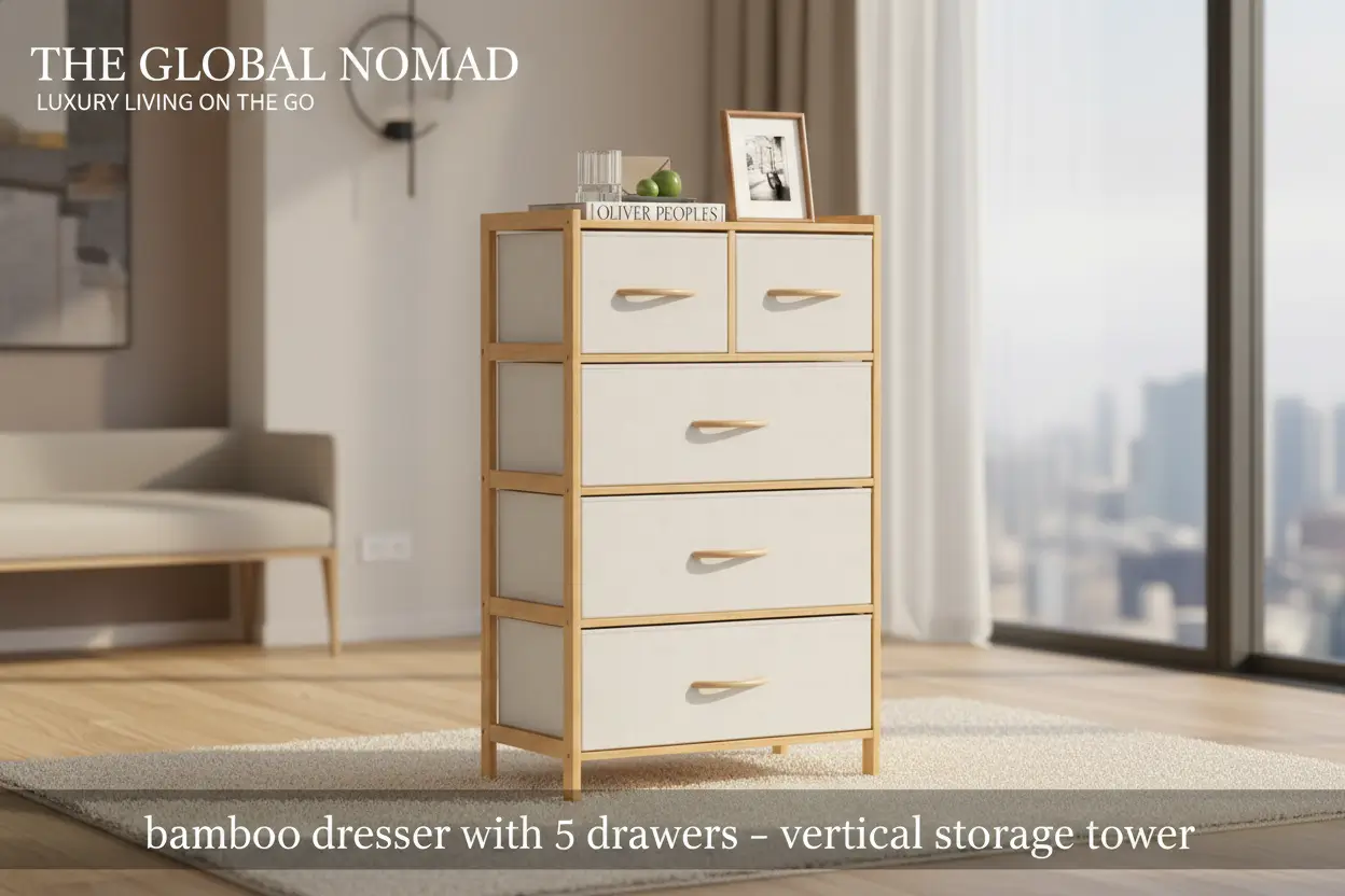 LOKO_Fabric_Dresser_with_5_Drawers_Bamboo_Chest_of_Drawers_Vertical_Storage_Tower_for_Small_Space_Storage_Organizer_Unit_for_Bedroom_Entryway_Living_Room_Laundry_Room_Closet