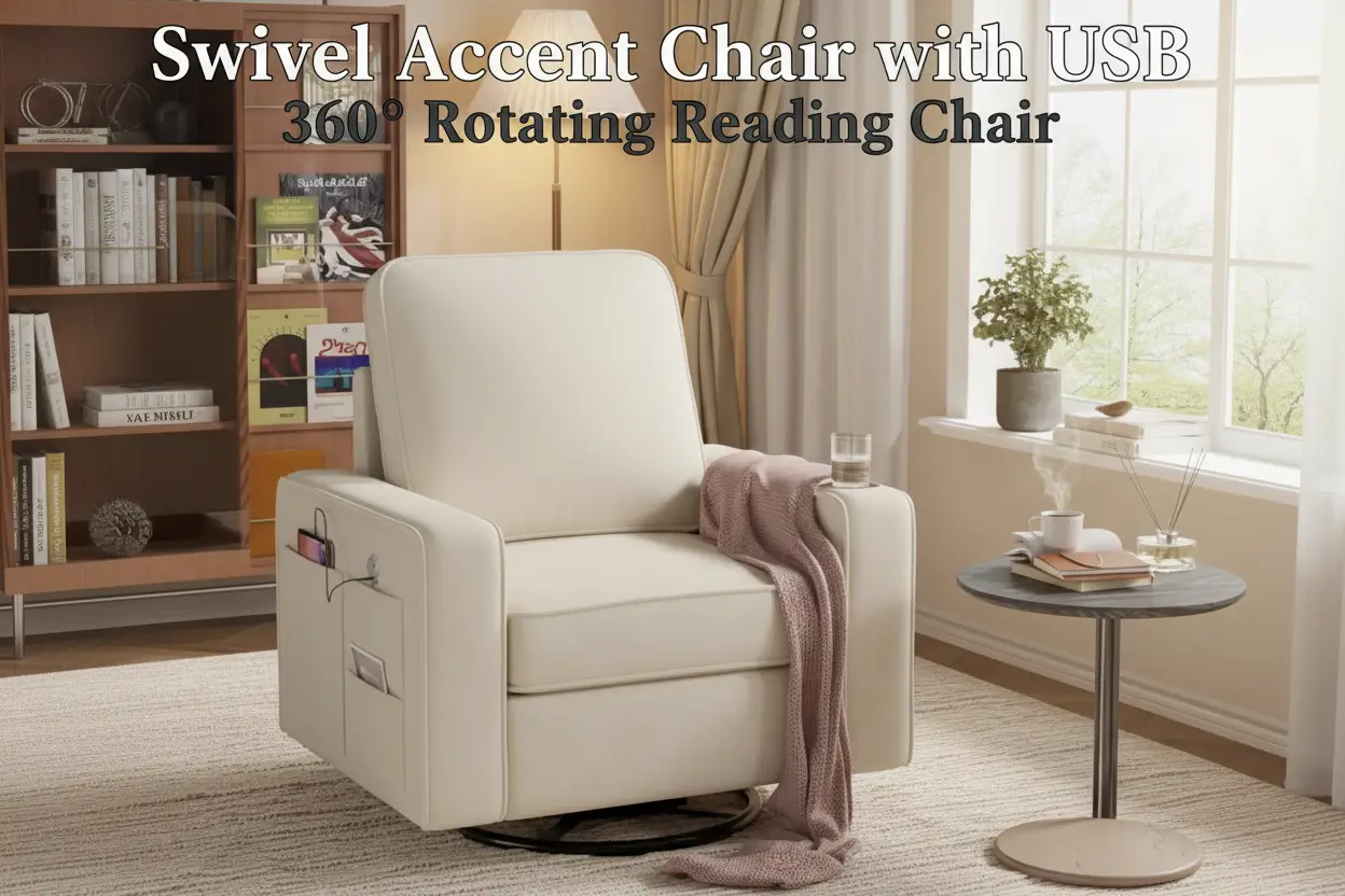 swivel_square_accent_chair_wide_armrests_usb_typec_cup_holder_side_pocket_beige_white