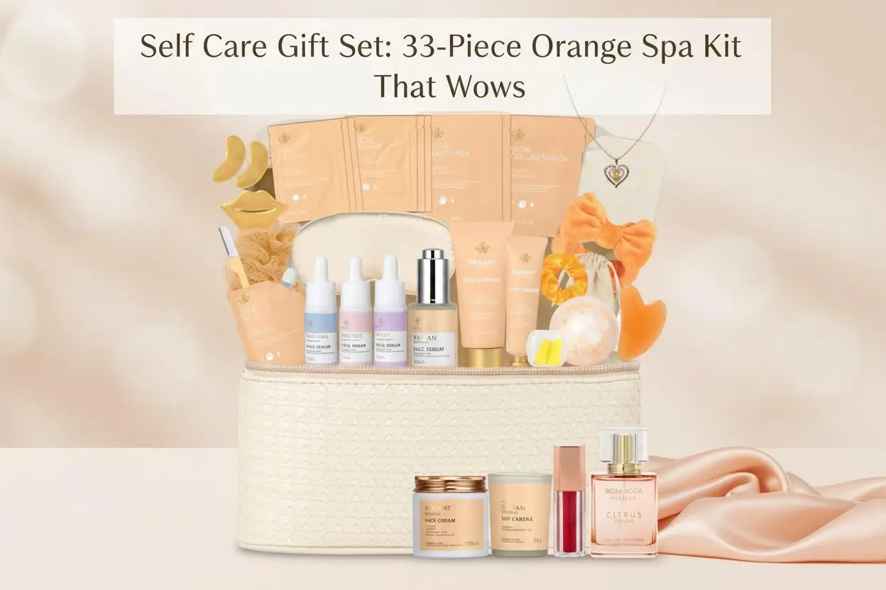 33-pcs-Valentines-Day-Gifts-for-Women-Orange-Facial-Kit-Skin-Care-Gift-Set-Self-Care-Kit-Spa-Bath-Body-Basket-Beauty-Bag-Face-Gel-Mask-Pampering-Kit-Birthday-Gift-Mother-Day