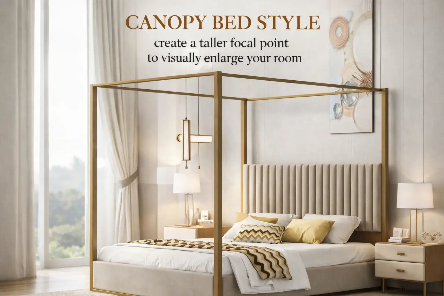 SOFTSEA_Queen_Size_Canopy_Bed_Tall_Velvet_Upholstered_Headboard_Modern_Metal_4_Post_Canopy_Bed_Frame_Dual_Purpose_Platform_Bed_Frame_No_Box_Spring_Needed_Beige_Gold