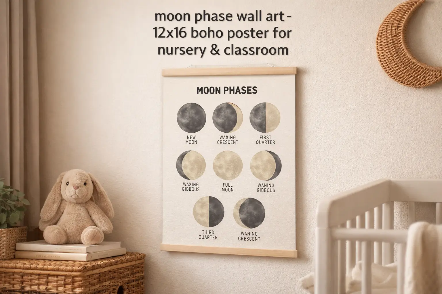 motermate-moon-phase-wall-decor-poster-boho-moon-wall-art-educational-learning-preschool-canvas-poster-hanger-frame-homeschool-celestial-wall-hanging-banner-decor-for-classroom-toddler-12x16-inch